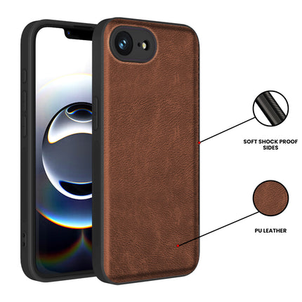 Mobizang Tux Leather Back Cover for Apple iPhone 16E | Slim Shockproof Camera Protection Bumper Case (Brown)
