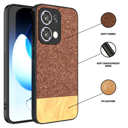 Mobizang Soft Fabric & Leather Hybrid Protective Back Cover for Oppo Reno 13 5G | Shockproof Slim Hard Anti Slip Back Case (Brown)