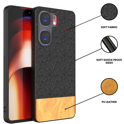 Mobizang Soft Fabric & Leather Hybrid Protective Back Cover for IQOO Neo 9 Pro | Shockproof Slim Hard Anti Slip Back Case (Black,Brown)