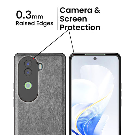 Mobizang Tux Leather Back Cover for Vivo V40E / iQOO Z9S | Slim Shockproof Camera Protection Bumper Case (Grey)
