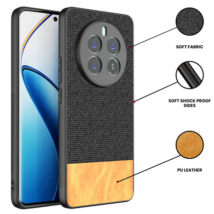 Mobizang Soft Fabric & Leather Hybrid Protective Back Cover for Realme 12 Pro / 12 Pro Plus | Shockproof Slim Hard Anti Slip Back Case (Black,Brown)