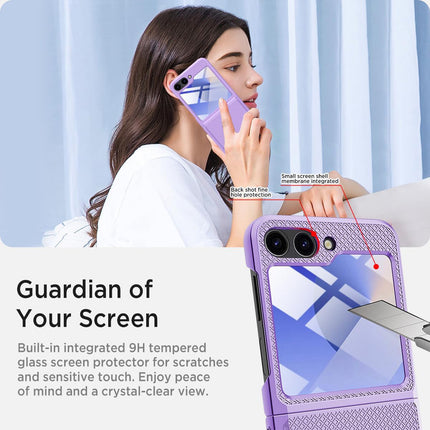 Mobizang Textured Grip Hinge Protection Back Cover for Samsung Galaxy Z Flip5 / Z Flip 5 | with [Inbuilt Glass] Full Body Shockproof Hard Back Case (Purple)