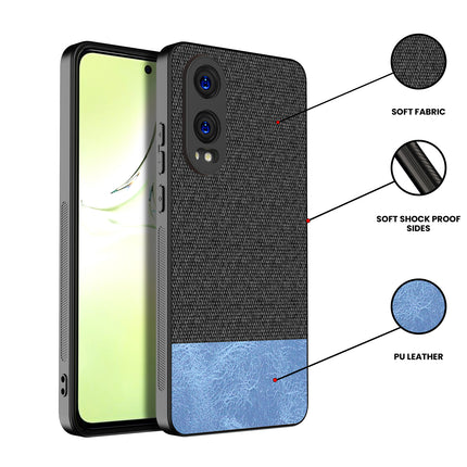Mobizang Soft Fabric & Leather Hybrid Protective Back Cover for OnePlus Nord CE 4 Lite | Shockproof Slim Hard Anti Slip Back Case (Black,Blue)