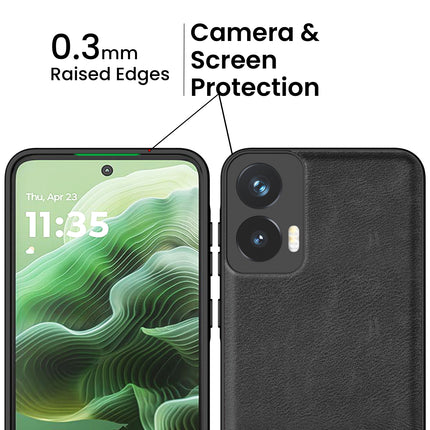 Mobizang Tux Leather Back Cover for Moto G35 | Slim Shockproof Camera Protection Bumper Case (Black)