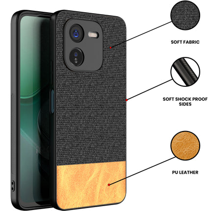 Mobizang Soft Fabric & Leather Hybrid Protective Back Cover for IQOO Z9X | Shockproof Slim Hard Anti Slip Back Case (Black,Brown)