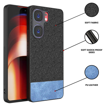 Mobizang Soft Fabric & Leather Hybrid Protective Back Cover for IQOO Neo 9 Pro | Shockproof Slim Hard Anti Slip Back Case (Black,Blue)