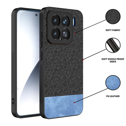 Mobizang Soft Fabric & Leather Hybrid Protective Back Cover for Xiaomi 15 5G | Shockproof Slim Hard Anti Slip Back Case (Black,Blue)