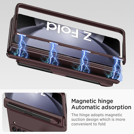 Mobizang Magnetic Hinge Case for Samsung Galaxy Z Fold 6 | Inbuilt S-Pen Holder Stand Hybrid Back Cover (Wine Red)