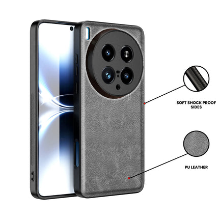 Mobizang Tux Leather Back Cover for Vivo X200 Ultra | Slim Shockproof Camera Protection Bumper Case (Grey)