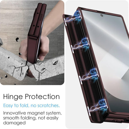 Mobizang Magnetic Hinge With Inbuilt Stand Case for Samsung Galaxy Z Fold 6 | Shockproof Stand Hybrid Bumper Back Cover (Wine Red)