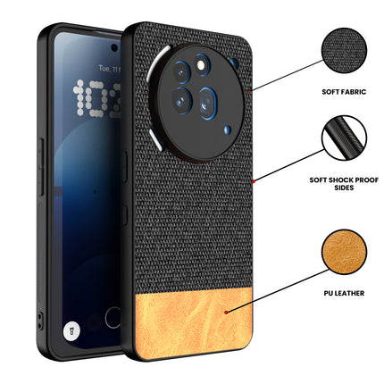 Mobizang Soft Fabric & Leather Hybrid Protective Back Cover for Nothing Phone 3A Pro | Shockproof Slim Hard Anti Slip Back Case (Black,Brown)