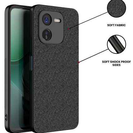 Mobizang Soft Full Fabric Protective Back Case Cover for IQOO Z9X | Shockproof Slim Hard Anti Slip Back Case (Black)