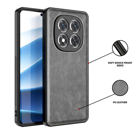Mobizang Tux Leather Back Cover for Redmi Note 14 Pro (5G) | Slim Shockproof Camera Protection Bumper Case (Grey)