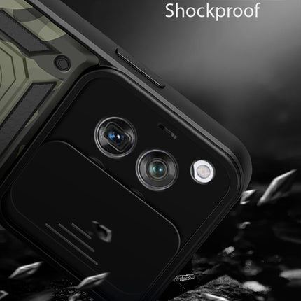 Kapa Tank Back Cover for Oneplus 12 | Inbuilt Ring + Slider Shockproof Lens Protection Bumper Back Case (Black)
