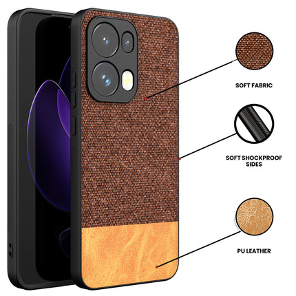 Mobizang Soft Fabric & Leather Hybrid Protective Back Cover for Oppo Reno 13 Pro | Shockproof Slim Hard Anti Slip Back Case (Brown)