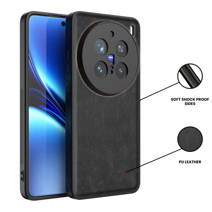 Mobizang Tux Leather Back Cover for Vivo X200 Pro (5G) | Slim Shockproof Camera Protection Bumper Case (Black)