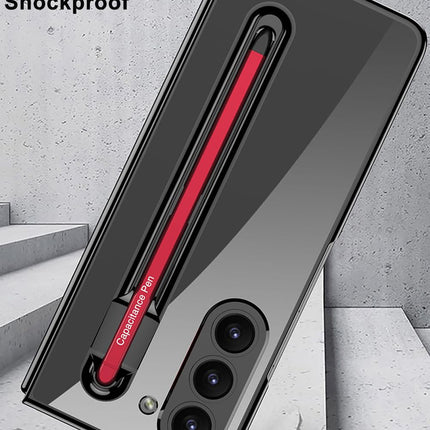 Mobizang Phantom Contrast Case for Samsung Galaxy Z Fold 6 | Inbuilt S-Pen Holder Hybrid Back Cover (Black with Red Pen)