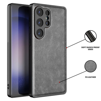 Mobizang Tux Leather Back Cover for Samsung Galaxy S25 Ultra | Slim Shockproof Camera Protection Bumper Case (Grey)
