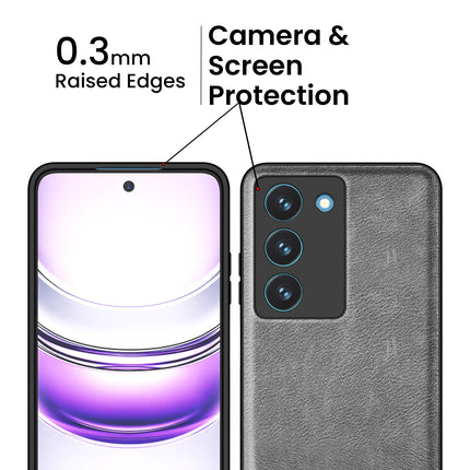 Mobizang Tux Leather Back Cover for Realme 14X | Slim Shockproof Camera Protection Bumper Case (Grey)