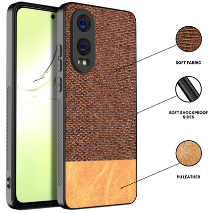 Mobizang Soft Fabric & Leather Hybrid Protective Back Cover for OnePlus Nord CE 4 Lite | Shockproof Slim Hard Anti Slip Back Case (Brown)