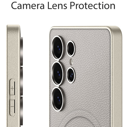 Mobizang Ultra Thin Leather & Magsafe Back Case for Samsung Galaxy S25 Ultra | with Wireless Charging Support Ring Full Body Protection Back Cover (Titanium)