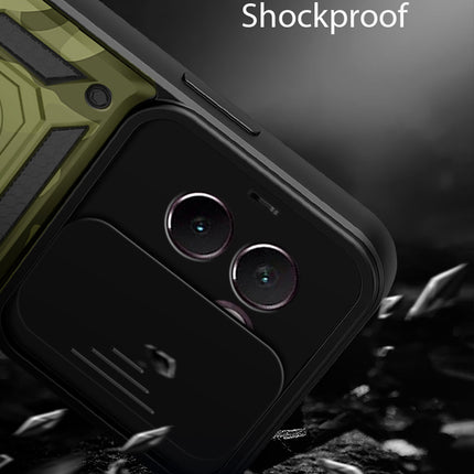 Mobizang Tank Back Cover for Vivo V30E (5G) | Inbuilt Ring + Slider Shockproof Lens Protection Bumper Back Case (Green)
