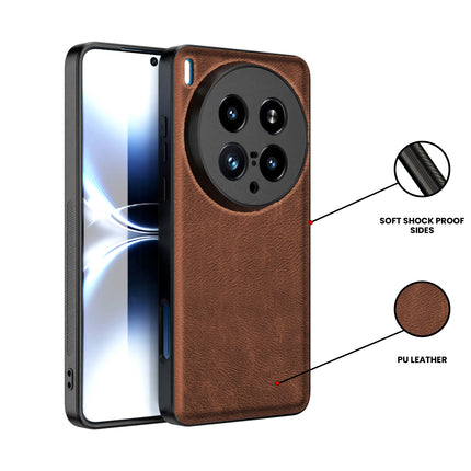 Mobizang Tux Leather Back Cover for Vivo X200 Ultra | Slim Shockproof Camera Protection Bumper Case (Brown)