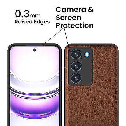 Mobizang Tux Leather Back Cover for Realme 14X | Slim Shockproof Camera Protection Bumper Case (Brown)