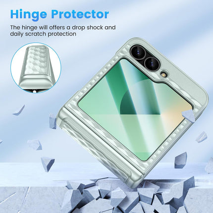 Mobizang Geometric Hinge Protection Back Cover for Samsung Galaxy Z Flip5 / Flip 5 | with [Inbuilt Glass] Full Body Shockproof Hard Back Case (Mint Green)