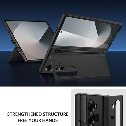 Mobizang Textured Grip S Pen Holder Hinge Protection Back Cover for Samsung Galaxy Z Fold6 / Fold 6 | with Inbuilt Glass , Kickstand & S Pen Slot Case (Black)