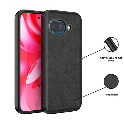 Mobizang Tux Leather Back Cover for Google Pixel 9A | Slim Shockproof Camera Protection Bumper Case (Black)