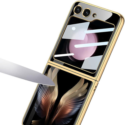 Mobizang 9H Glass Back Case for Samsung Galaxy Z Flip6 / Z Flip 6,Ultra Thin Full Body Protection Folding Hard Back Cover, Design Wings