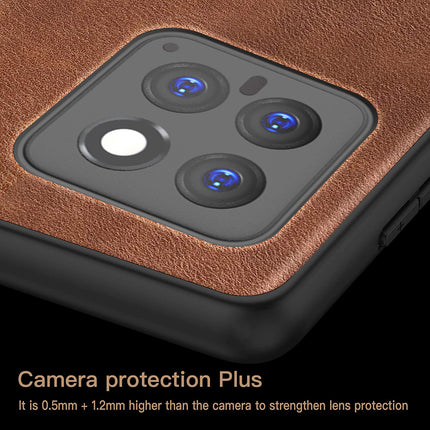 Mobizang Tux Leather Back Cover for Xiaomi 14 (5G) | Slim Shockproof Camera Protection Bumper Case (Brown)