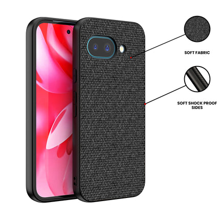 Mobizang Soft Full Fabric Protective Back Case Cover for Google Pixel 9A | Shockproof Slim Hard Anti Slip Back Case (Black)