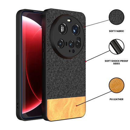 Mobizang Soft Fabric & Leather Hybrid Protective Back Cover for Xiaomi 15 Ultra | Shockproof Slim Hard Anti Slip Back Case (Black,Brown)