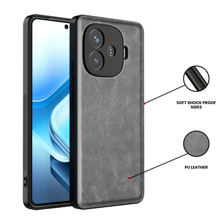 Mobizang Tux Leather Back Cover for iQoo Neo 10R | Slim Shockproof Camera Protection Bumper Case (Grey)