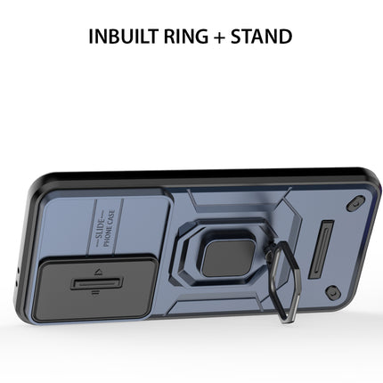 Mobizang Armor Slider Back Cover for Samsung Galaxy A36 | Inbuilt Ring + Camera Slider Shockproof Lens Protection Bumper Back Case (Blue)