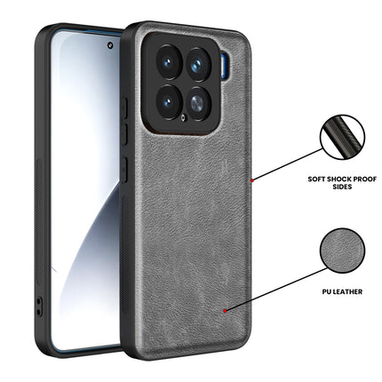 Mobizang Tux Leather Back Cover for Xiaomi 15 5G | Slim Shockproof Camera Protection Bumper Case (Grey)