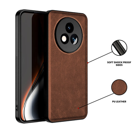 Mobizang Tux Leather Back Cover for Realme P3 PRO 5G | Slim Shockproof Camera Protection Bumper Case (Brown)