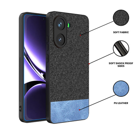 Mobizang Soft Fabric & Leather Hybrid Protective Back Cover for Poco X7 Pro | Shockproof Slim Hard Anti Slip Back Case (Black,Blue)