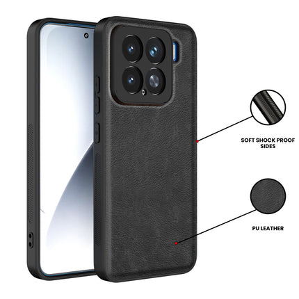 Mobizang Tux Leather Back Cover for Xiaomi 15 5G | Slim Shockproof Camera Protection Bumper Case (Black)