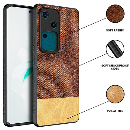 Mobizang Soft Fabric & Leather Hybrid Protective Back Cover for Vivo V30 (5G) | Shockproof Slim Hard Anti Slip Back Case (Brown)