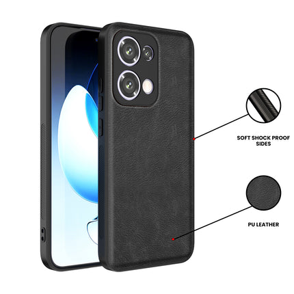 Mobizang Tux Leather Back Cover for Oppo Reno 13 5G | Slim Shockproof Camera Protection Bumper Case (Black)