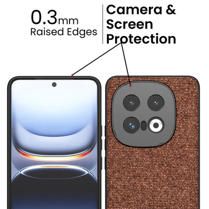 Mobizang Soft Fabric & Leather Hybrid Protective Back Cover for Iqoo 13 (5G) | Shockproof Slim Hard Anti Slip Back Case (Brown)