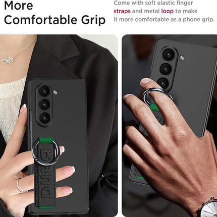Mobizang Shockproof Protective Band Back Cover for Z Fold 6 | Wrist Strap Case Full Body Case (Black)