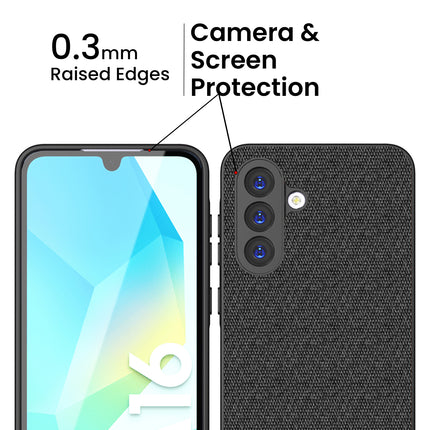 Mobizang Soft Fabric & Leather Hybrid Protective Back Cover for Samsung Galaxy A56 | Shockproof Slim Hard Anti Slip Back Case (Black,Blue)