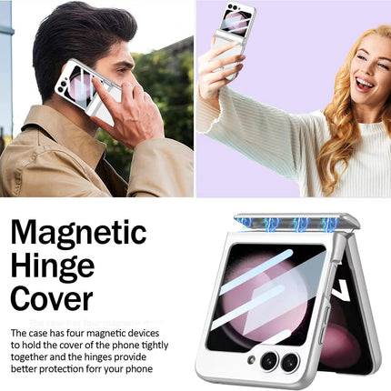 Mobizang Ultra Thin Back Cover for Galaxy Z Flip6 / Z Flip 6 | With [Magnetic Hinge Protection] and Inbuilt Glass Window Protection (Silver)
