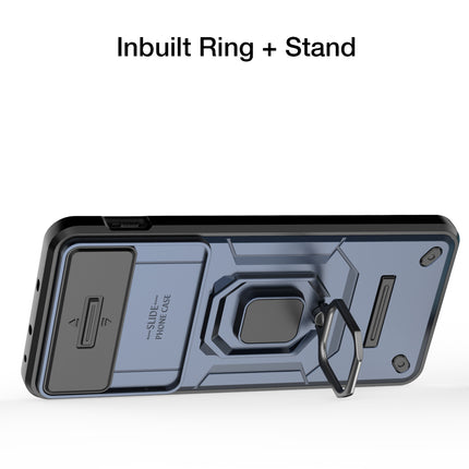 Mobizang Armor Slider Back Cover for OnePlus Nord 4 | Inbuilt Ring + Camera Slider Shockproof Lens Protection Bumper Back Case (Blue)