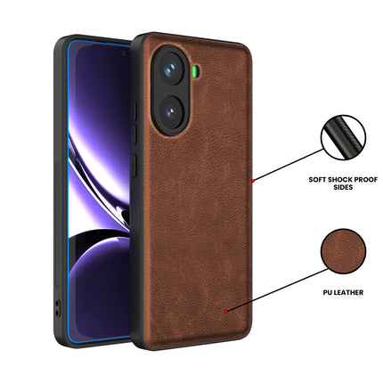 Mobizang Tux Leather Back Cover for Poco X7 Pro 5G | Slim Shockproof Camera Protection Bumper Case (Brown)