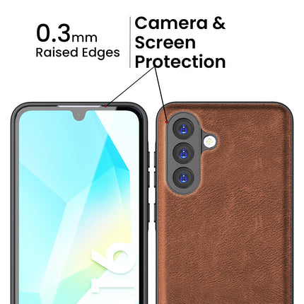 Mobizang Tux Leather Back Cover for Samsung Galaxy A16 | Slim Shockproof Camera Protection Bumper Case (Brown)